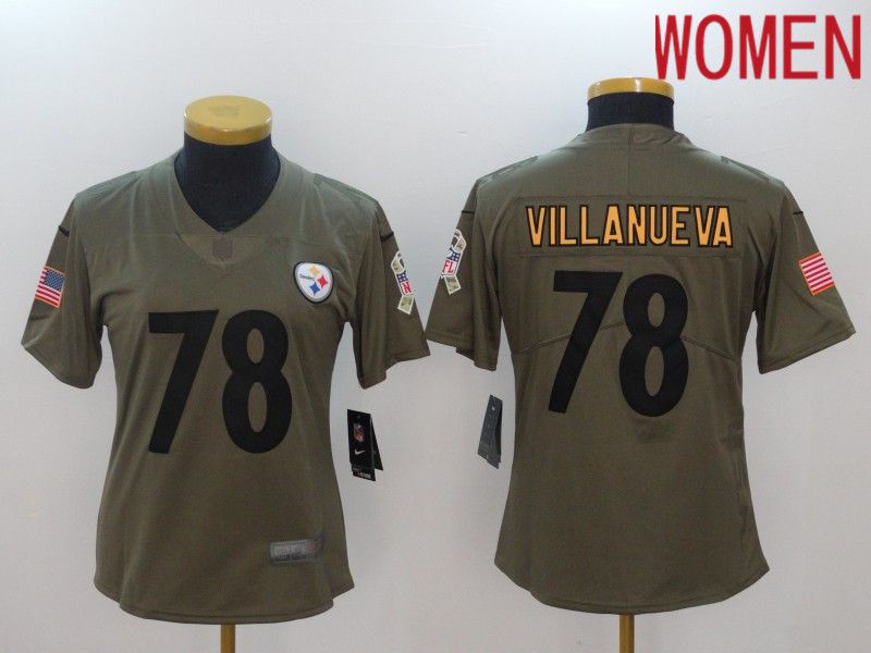Women Pittsburgh Steelers #78 Villanueva black Nike Olive Salute To Service Limited NFL Jersey